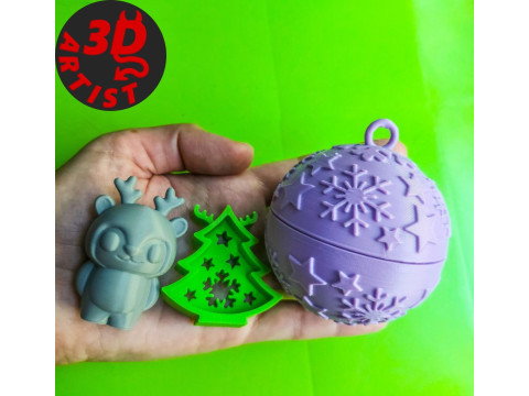 Christmas ball with surprise 2 pocket toys inside 3D Druckmodell