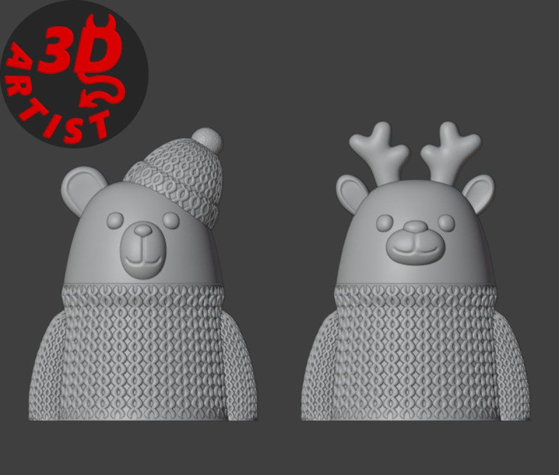 Deer and Bear in Sweater Christmas Gift Box Set 2 Boxes 3D 打印模型 .c4d .max .obj .3ds .fbx .stl .blend