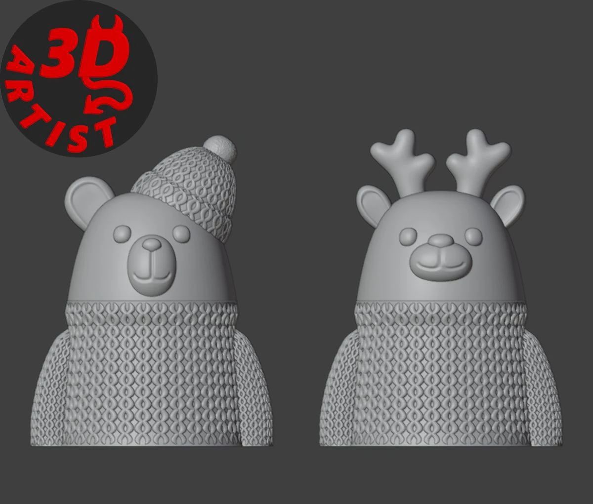 Deer and Bear in Sweater Christmas Gift Box Set 2 Boxes 3D Print Model .c4d .max .obj .3ds .fbx .stl .blend