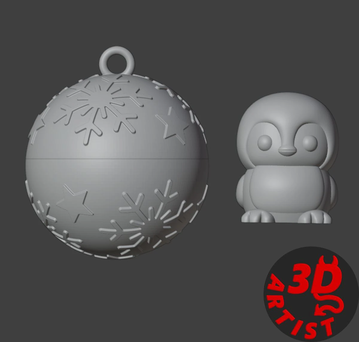 Christmas ball with surprise Pocket Toy Penguin Inside 3D Print Model .c4d .max .obj .3ds .fbx .stl .blend 