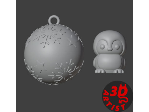 Christmas ball with surprise Pocket Toy Penguin Inside 3D Print Model
