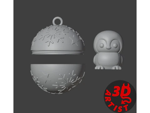 Christmas ball with surprise Pocket Toy Penguin Inside 3D Print Model