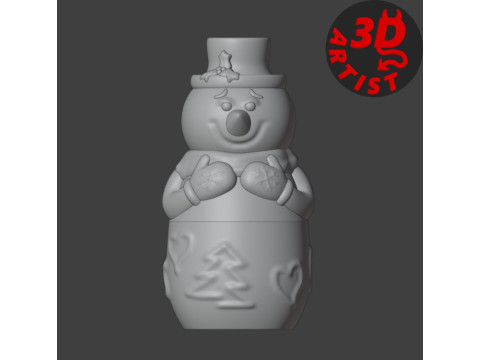 Snowman Christmas Box Model Cetak 3D