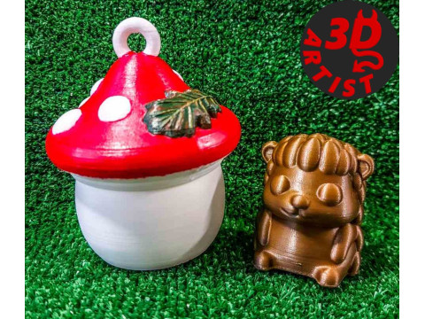 Hedgehog Pocket Toy and Hanging Mushroom house Modelo de Impressão 3D