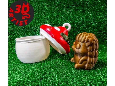 Hedgehog Pocket Toy and Hanging Mushroom house 3D Print Model