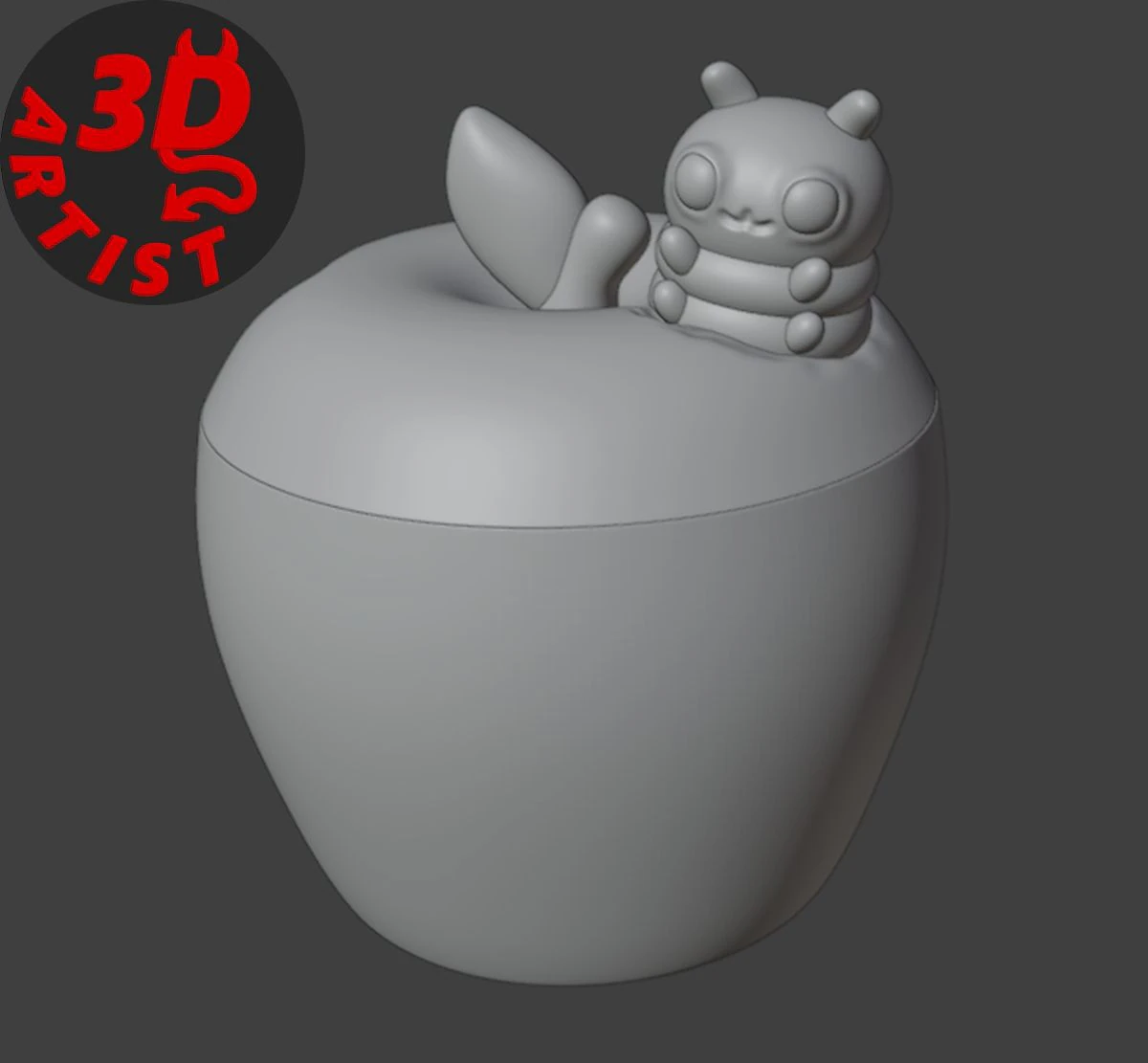 Apple and Caterpillar Box 3D Print Model .c4d .max .obj .3ds .fbx .stl .blend 