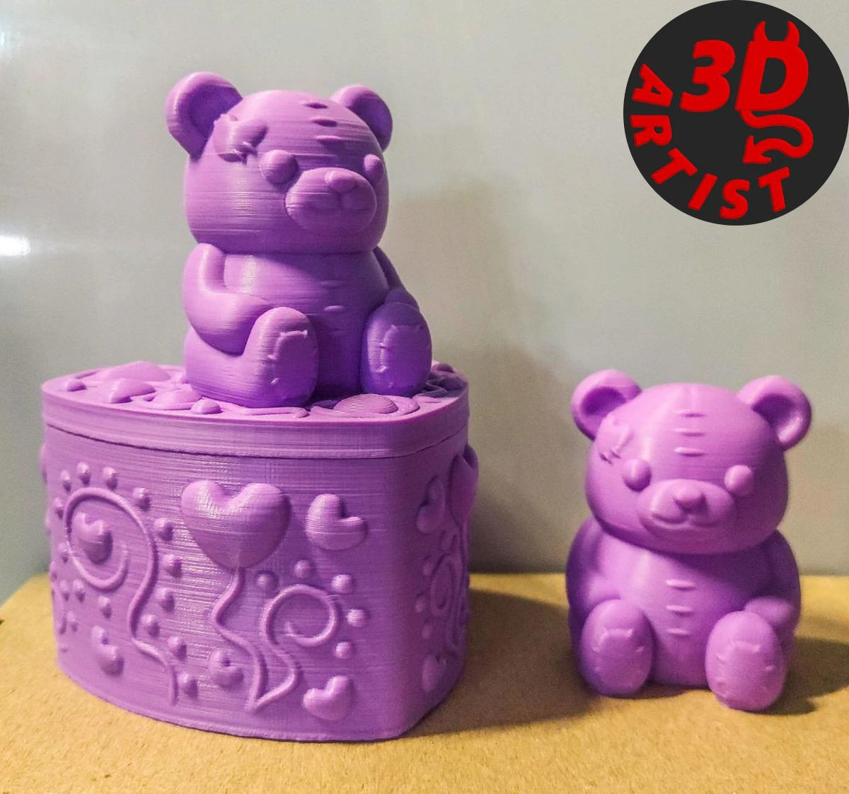 Valentines Day Bear Set Jewelry Box-Keychain-Figurine 3D Print Model .c4d .max .obj .3ds .fbx .stl .blend