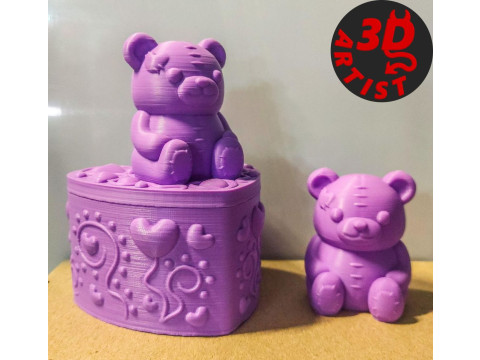 情人节小熊套装首饰盒-钥匙扣-雕像 3D 打印模型
