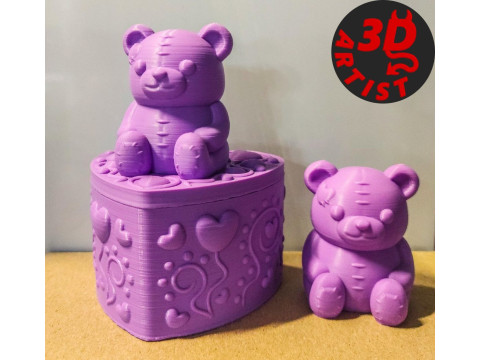 Ensemble ours de la Saint-Valentin, bo&icirc;te &agrave; bijoux, porte-cl&eacute;s et figurine Modèles 3D en vedette