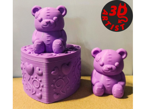 Ensemble ours de la Saint-Valentin, bo&icirc;te &agrave; bijoux, porte-cl&eacute;s et figurine Modèles 3D en vedette