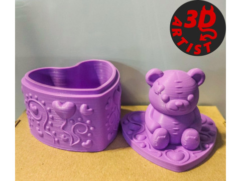 Ensemble ours de la Saint-Valentin, bo&icirc;te &agrave; bijoux, porte-cl&eacute;s et figurine Modèles 3D en vedette