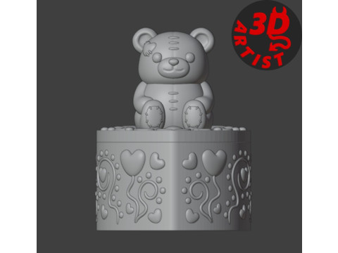 Ensemble ours de la Saint-Valentin, bo&icirc;te &agrave; bijoux, porte-cl&eacute;s et figurine Modèles 3D en vedette