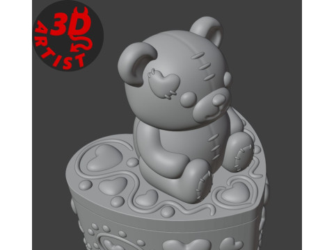 Ensemble ours de la Saint-Valentin, bo&icirc;te &agrave; bijoux, porte-cl&eacute;s et figurine Modèles 3D en vedette