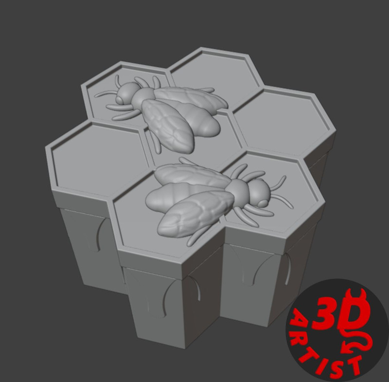 Box Honey and bees 3D Print Model .c4d .max .obj .3ds .fbx .stl .blend