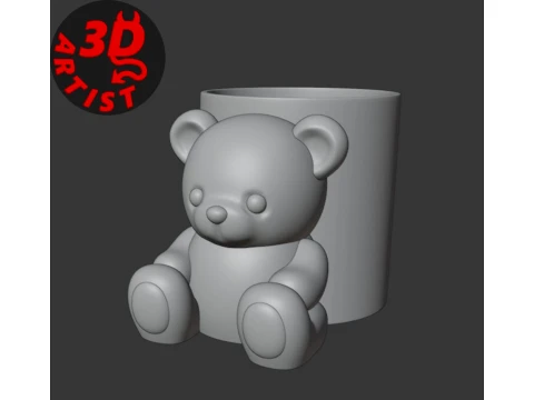 Pretty Bear Pen Holder 3D Print Model