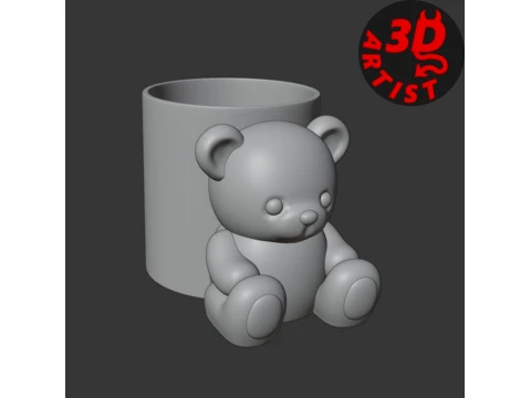 Pretty Bear Pen Holder 3D Print Model