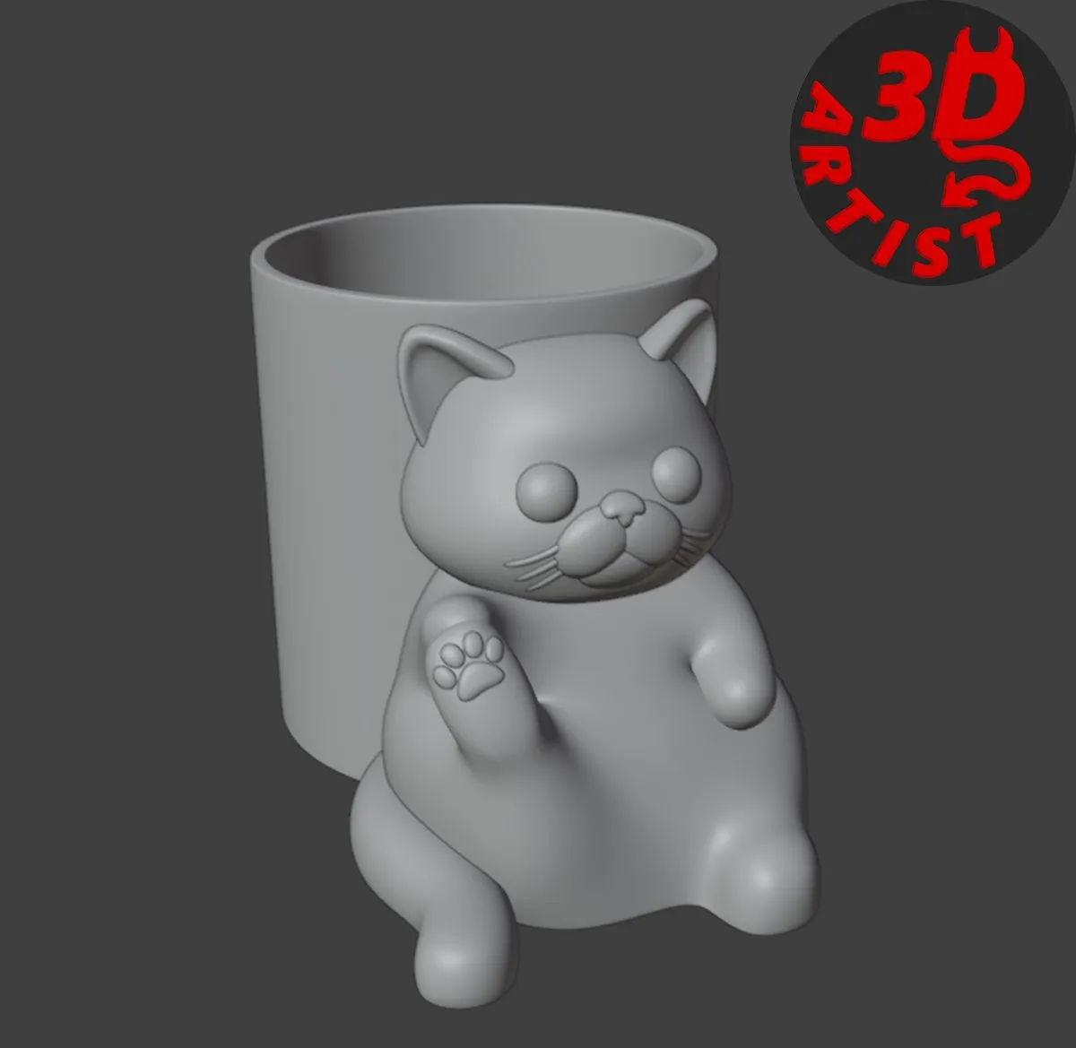 Pretty Cat Pen Holder 3D Print Model .c4d .max .obj .3ds .fbx .stl .blend