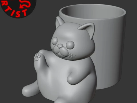 Pretty Cat Pen Holder 3D Print Model