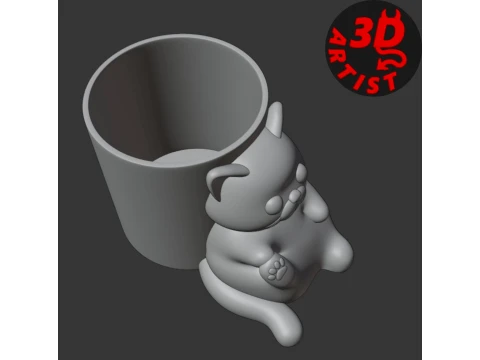Pretty Cat Pen Holder 3D Print Model