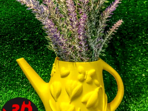Patterned Vase Watering Can Spring Flowers 3D Print Model
