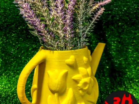 Patterned Vase Watering Can Spring Flowers 3D Print Model