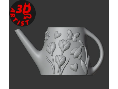 Patterned Vase Watering Can Spring Flowers 3D Print Model