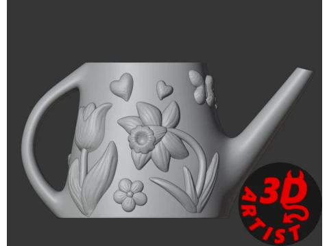 Patterned Vase Watering Can Spring Flowers 3D Print Model