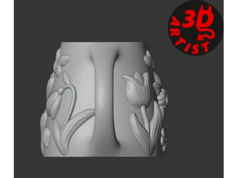 Patterned Vase Watering Can Spring Flowers 3D Print Model