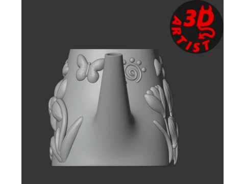 Patterned Vase Watering Can Spring Flowers 3D Print Model