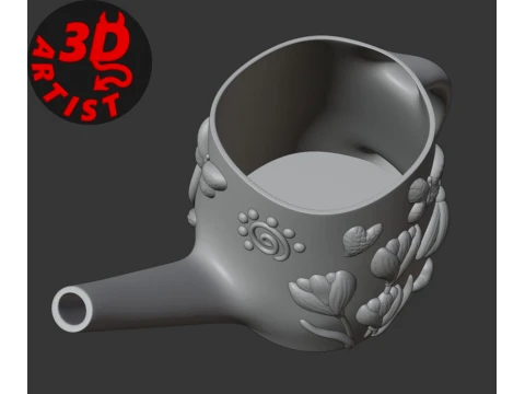 Patterned Vase Watering Can Spring Flowers 3D Print Model