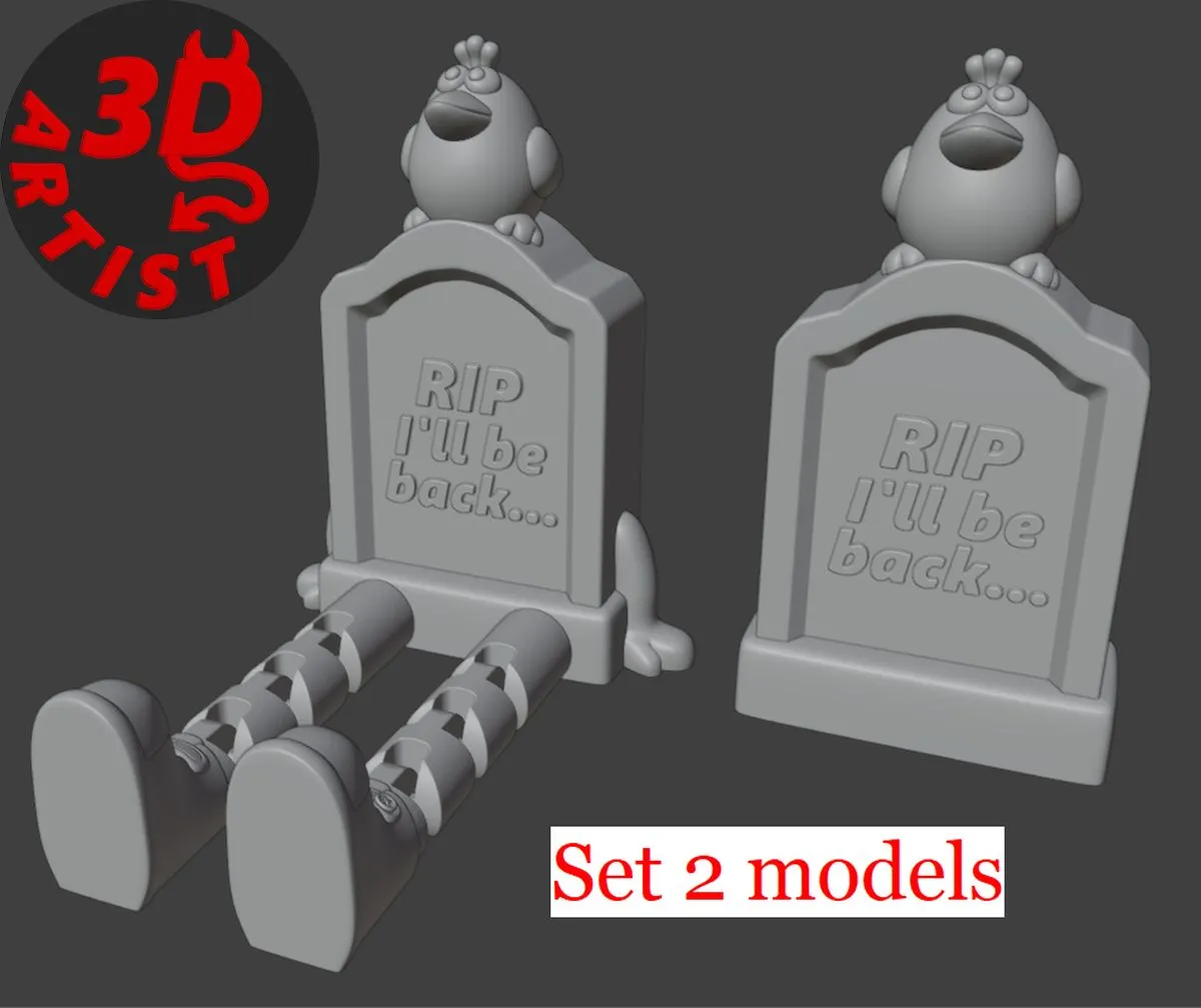 A gravestone and a crow Halloween decor Set 2 models 3D Print Model .c4d .max .obj .3ds .fbx .stl .blend 