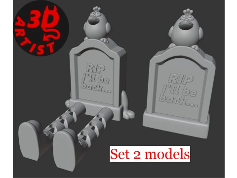 Una lapide e un corvo Decorazioni di Halloween Set 2 modelli Modello di stampa 3D