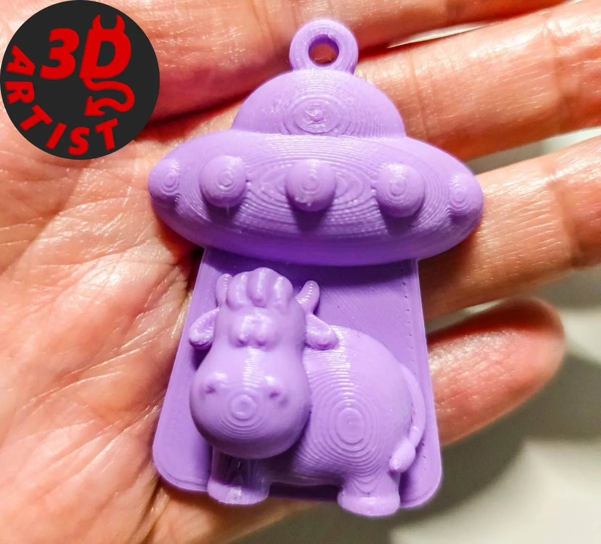 UFO and Cow Keychain 3D Print Model .c4d .max .obj .3ds .fbx .stl .blend 