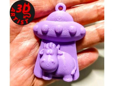 UFO and Cow Keychain Model do druku 3D
