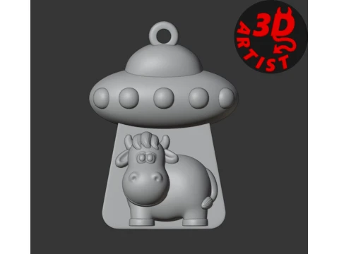 UFO and Cow Keychain 3D Print Model