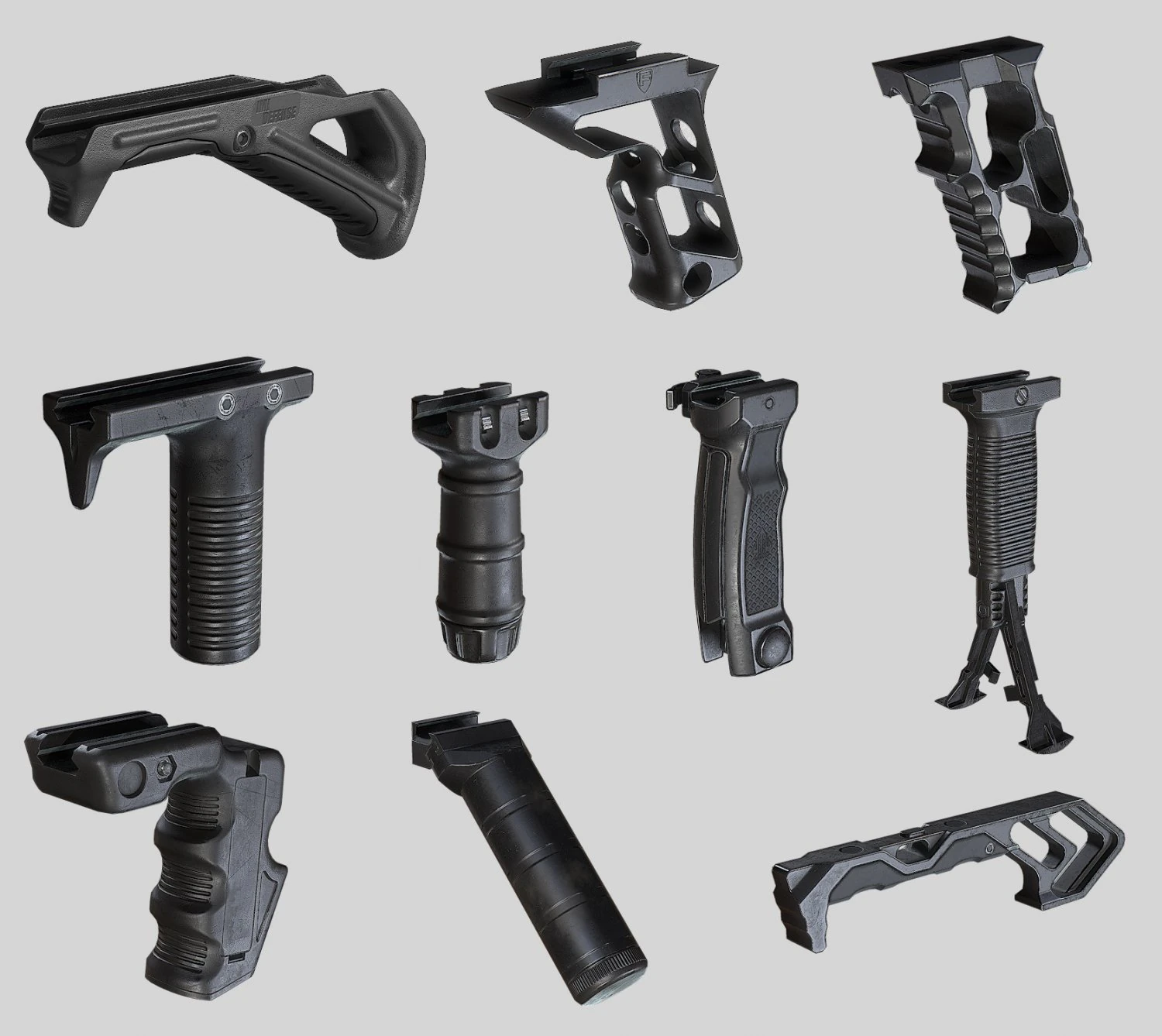 pbr tactical front grips pack 3D Model .c4d .max .obj .3ds .fbx .stl .blend 