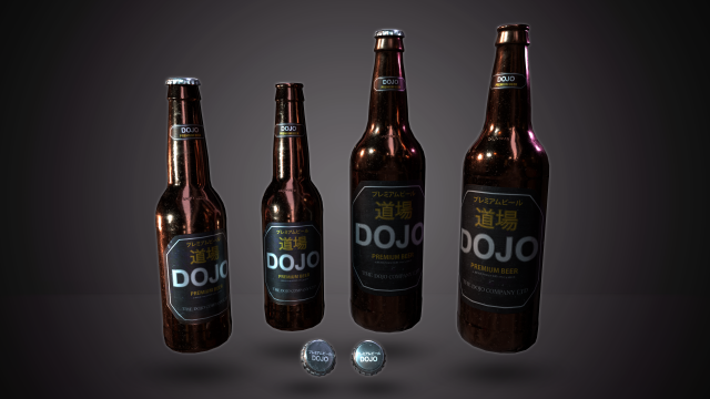 beer bottle and cap set - pbr game ready 3D Model .c4d .max .obj .3ds .fbx .stl .blend 
