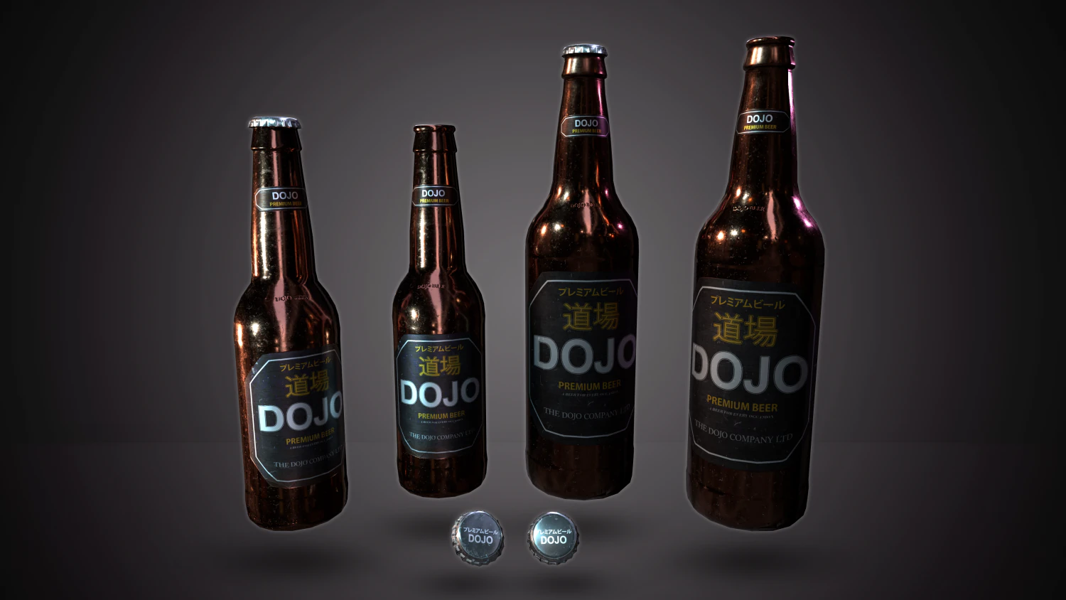 beer bottle and cap set - pbr game ready 3D Model .c4d .max .obj .3ds .fbx .stl .blend 