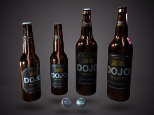 beer bottle and cap set - pbr game ready 3D Model
