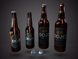 बीयर की बोतल और टोपी का सेट - पीबीआर गेम तैयार 3D मॉडल