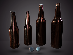 beer bottle and cap set - pbr game ready 3D Model