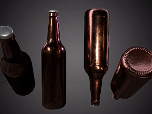 beer bottle and cap set - pbr game ready 3D Model