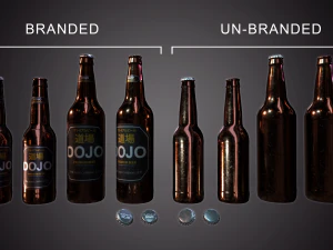 beer bottle and cap set - pbr game ready 3D Model