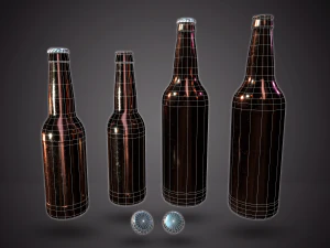 beer bottle and cap set - pbr game ready 3D Model