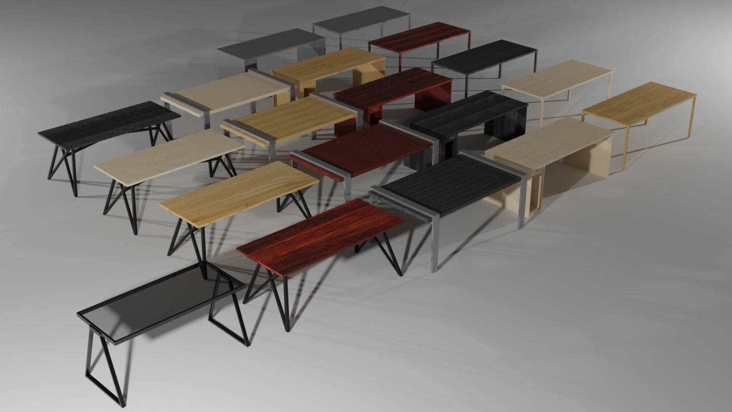 set of working tables lowpoly 3D Model .c4d .max .obj .3ds .fbx .stl .blend