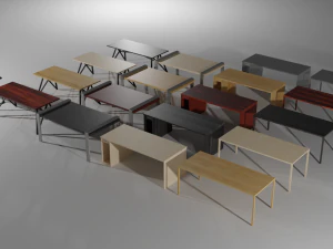 set of working tables lowpoly 3D Model