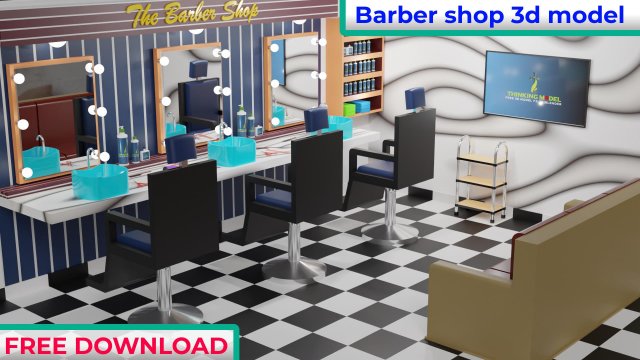 Barber Shop 3D Модель .c4d .max .obj .3ds .fbx .stl .blend 