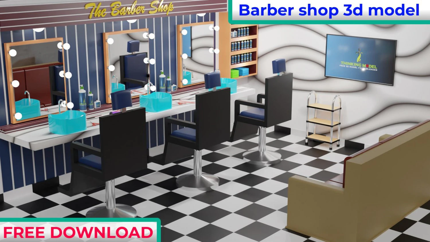 Barber Shop 3D Model .c4d .max .obj .3ds .fbx .stl .blend