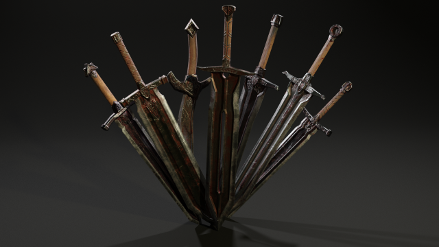 pack two-handed swords 3D मॉडल .c4d .max .obj .3ds .fbx .stl .blend 