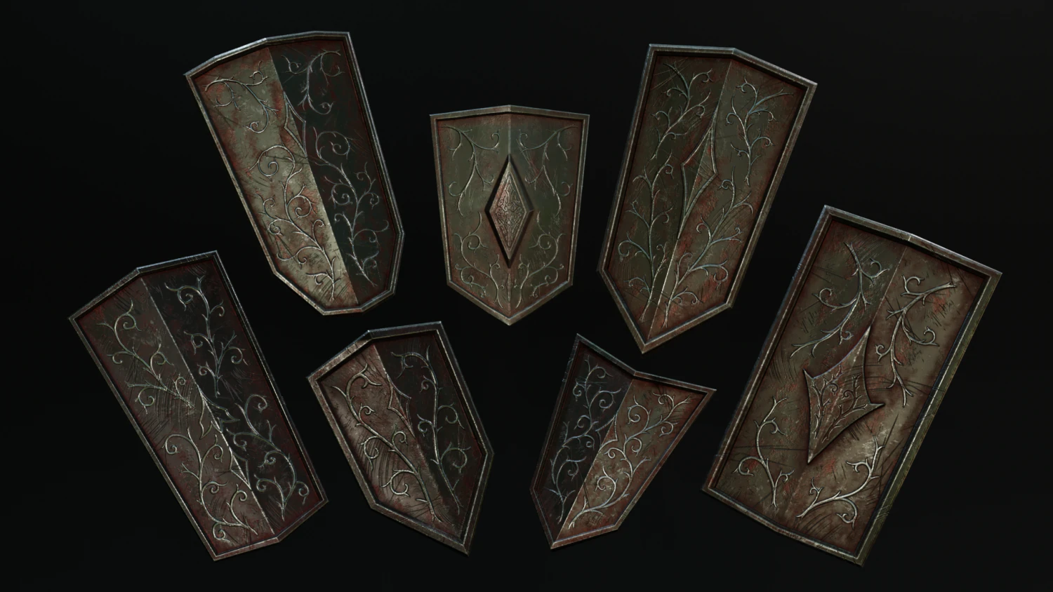 set of shields 3D Model .c4d .max .obj .3ds .fbx .stl .blend